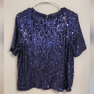M&S Collection Sparkling Midnight Blue Sequin Top US Size 8 Party Holiday Event